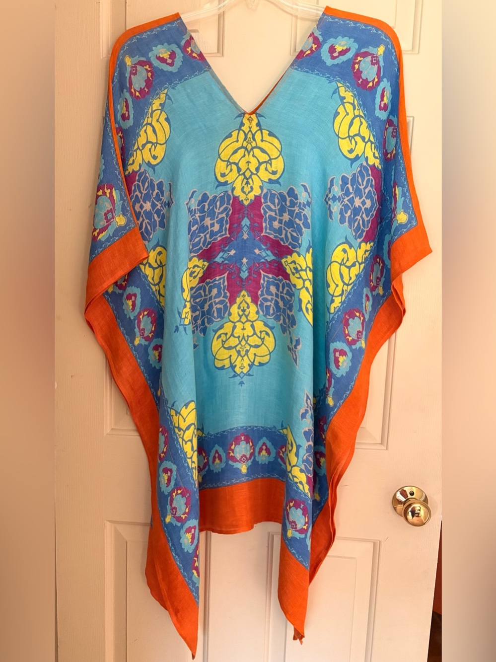 J McLaughlin Blue & Orange Printed Poncho, Size XS/S *small call out
